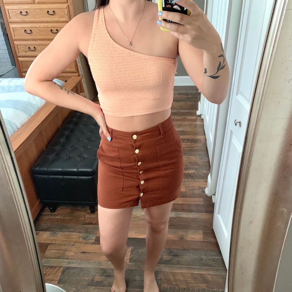 Tan Skirt with Gold Buttons